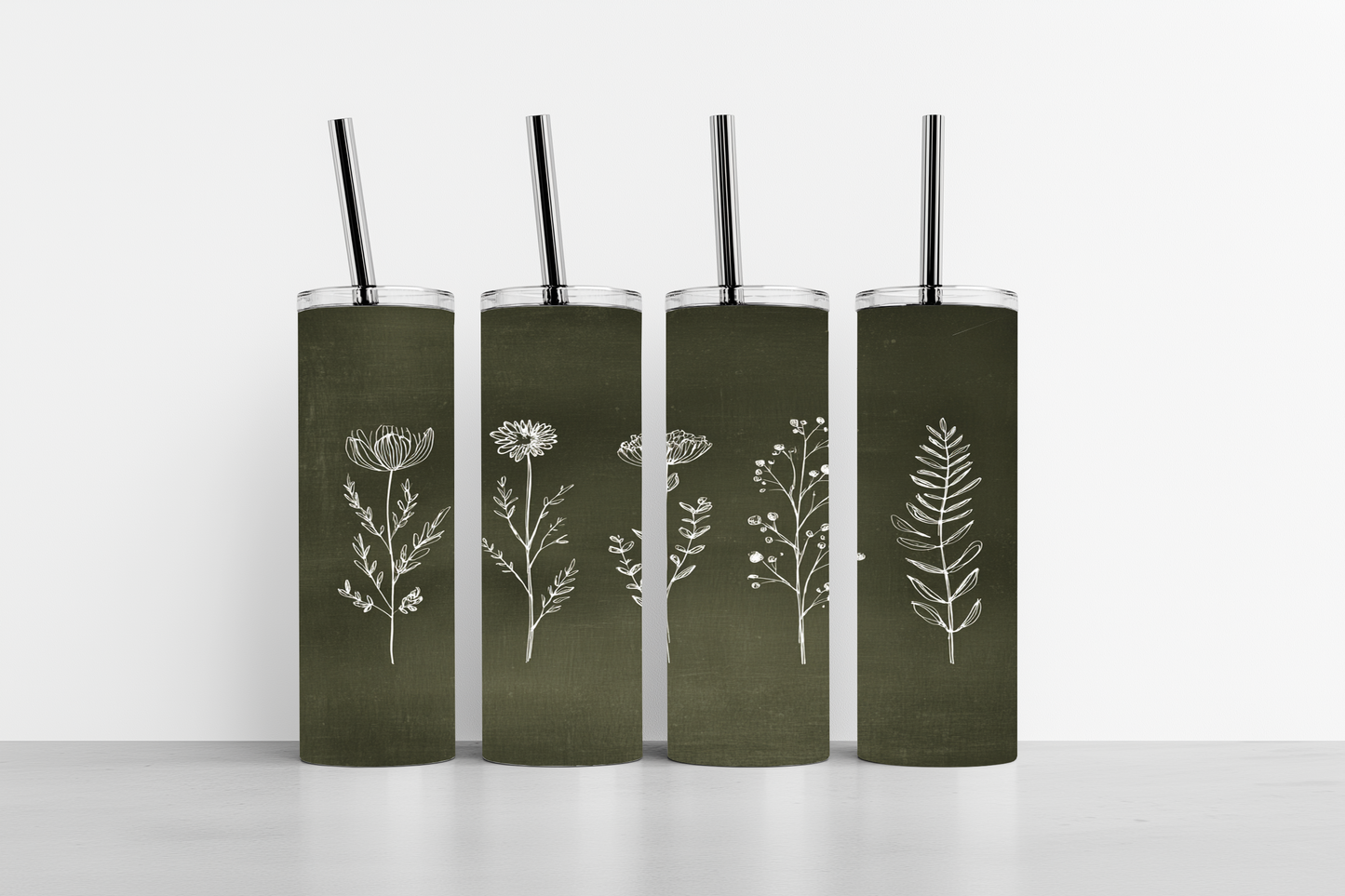 Chalkboard Wildflower Sketches 20oz skinny tumbler