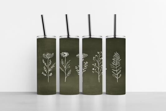 Chalkboard Wildflower Sketches 20oz skinny tumbler