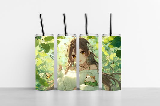 Green with Pet and Butterflies 20oz skinny tumbler