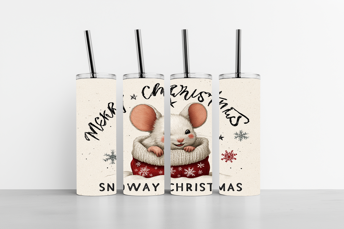 Merry Christmas Mouse Train 20oz skinny tumbler