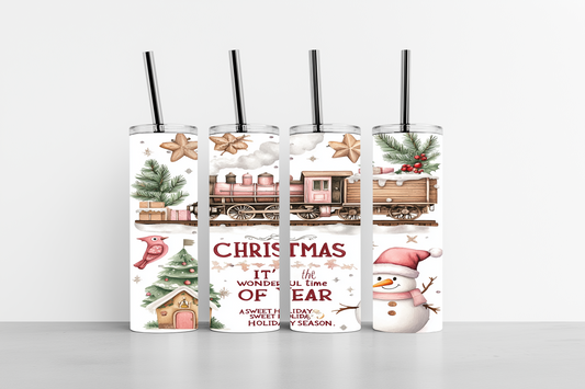 Merry Christmas Train 20oz skinny tumbler