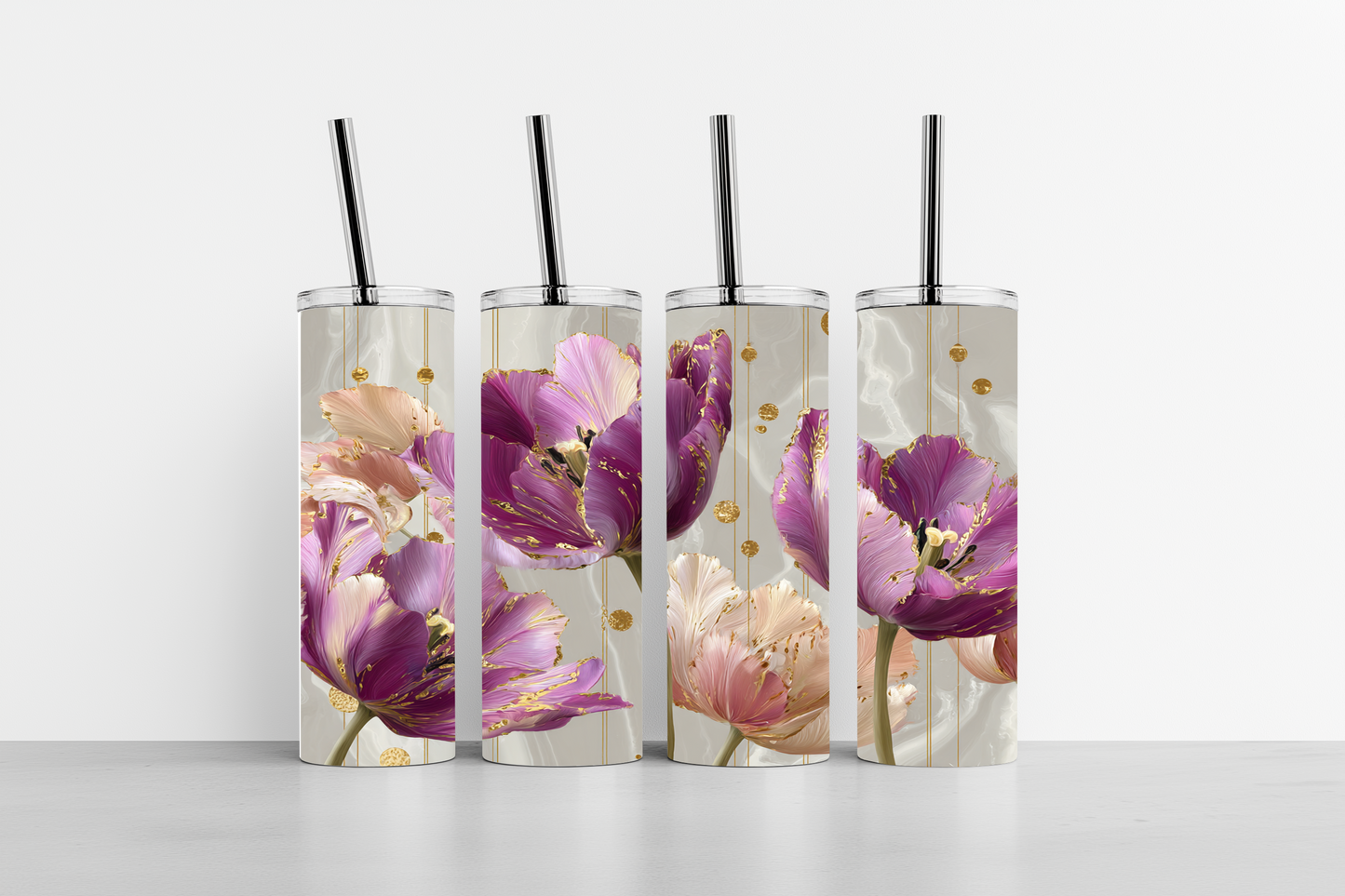 Purple and Pink Tulips 20oz skinny tumbler