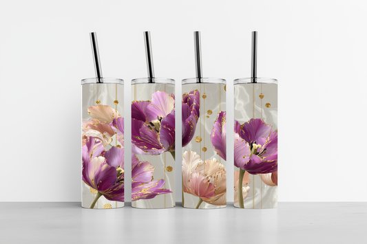 Purple and Pink Tulips 20oz skinny tumbler