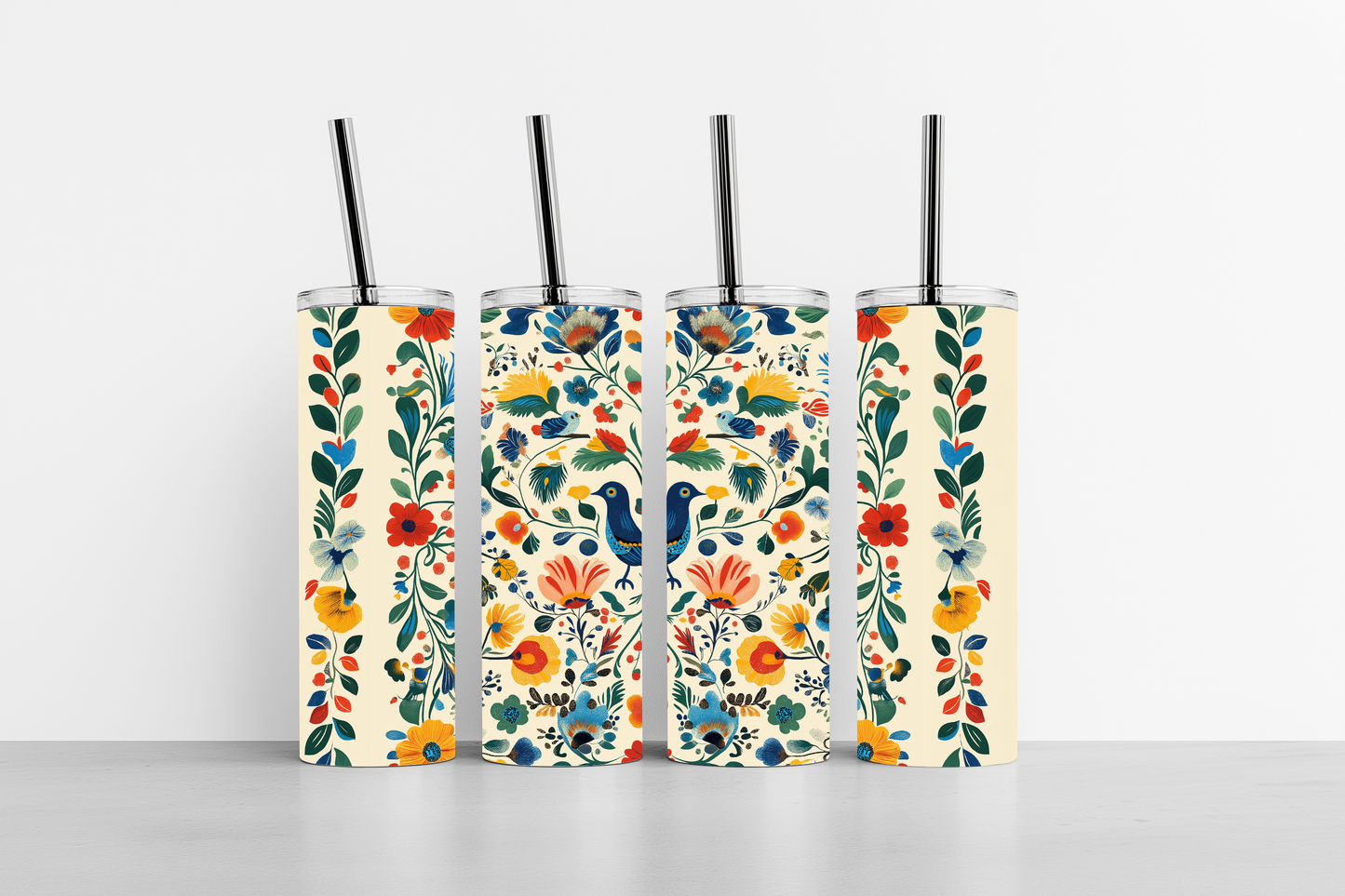 Folk art pattern 20oz skinny tumbler